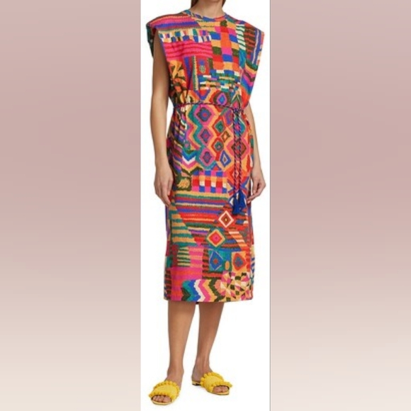 Farm Rio Patches Tshirt dress with padded shoulders sz S - Picture 5 of 12